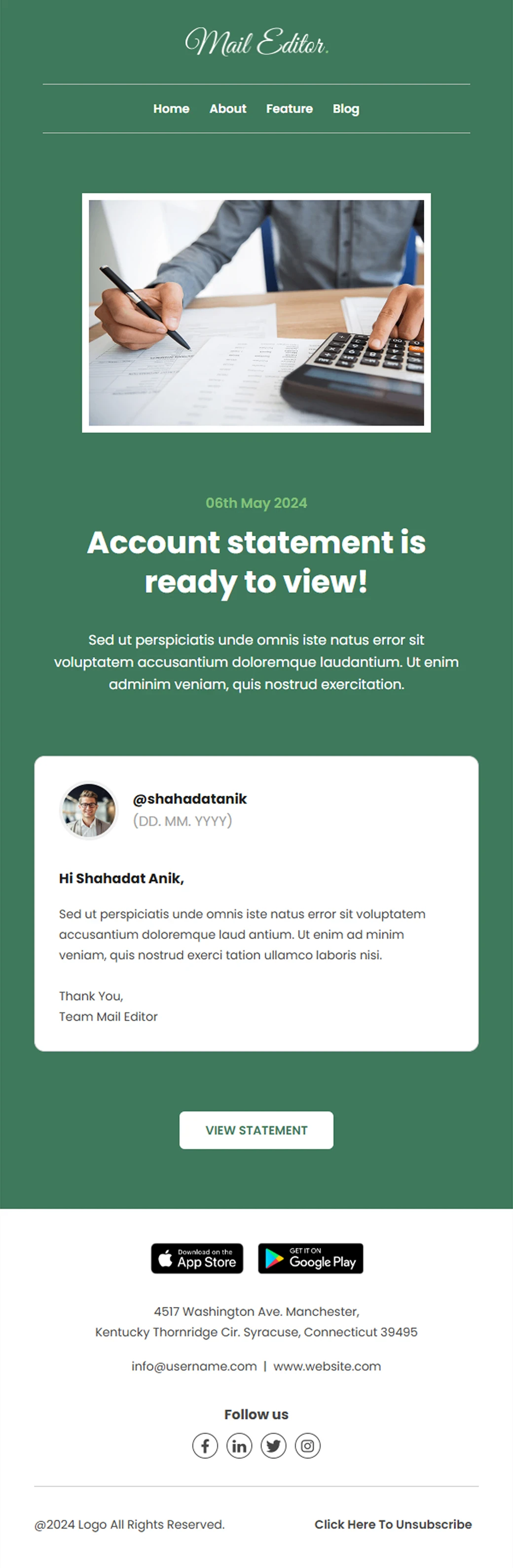Account Statement Notification Newsletter Template